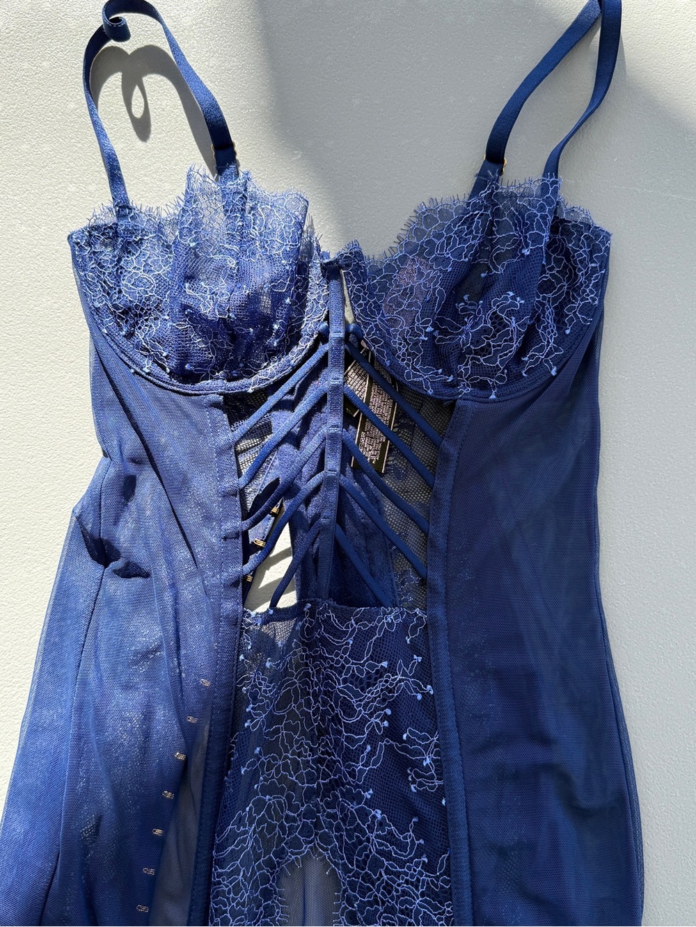 NWT Victoria's Secret Size 34B Blue Lace Bustier Teddy Garter Corset Lingerie